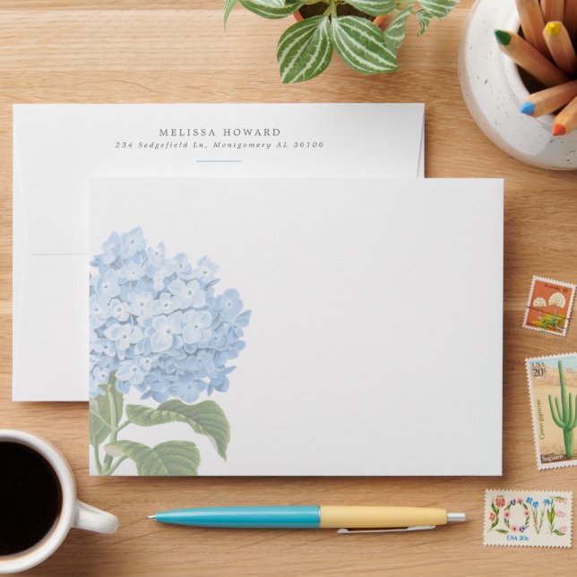 Enveloppe Papeterie ou invitation Blue Hydrangea (Desk)
