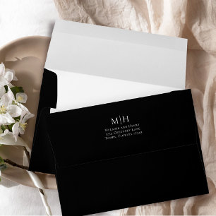Enveloppe Papier à en-tête de mariage noir et blanc avec mon