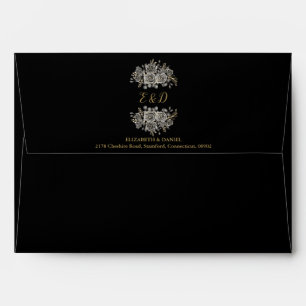 Enveloppe Papier à lettre à monogramme floral gothique noir