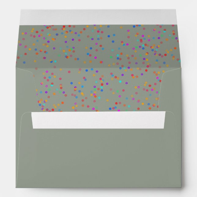Enveloppe Papier à lettre élégant arc-en-ciel confettis vert (Dos (Bas))