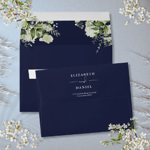Enveloppe Papier à lettres floral élégant Bleu marine