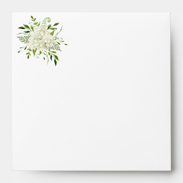 Enveloppe Papier aquarelle carré Hydrangea blanche (Devant)