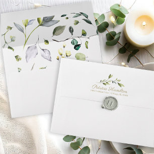 Enveloppe Papier aquarelle Eucalyptus Verdure Simple Beau