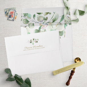 Enveloppe Papier aquarelle eucalyptus verdure simple beau  