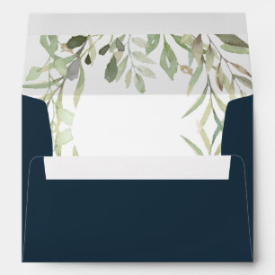 Enveloppe Papier aquarelle verdure bleu mer profonde adresse