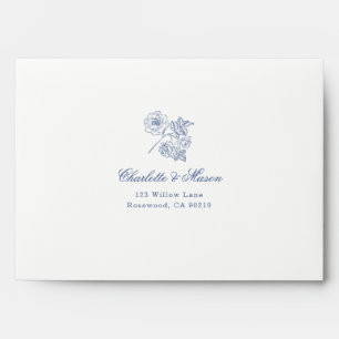 Enveloppe Papier Intérieur Fleurs Botaniques Bleu Poussiéreu