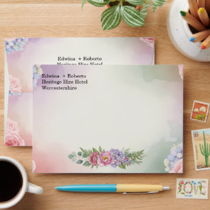 Enveloppe Papier Intérieur Pastel Aquarelle Floral pour Enve
