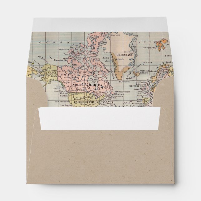 Enveloppe papier Kraft avec carte du monde à l'int (Dos (Bas))