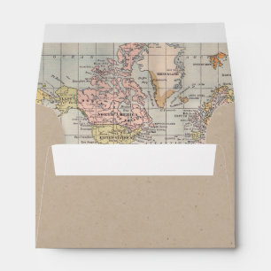 Enveloppe papier Kraft avec carte du monde à l'int