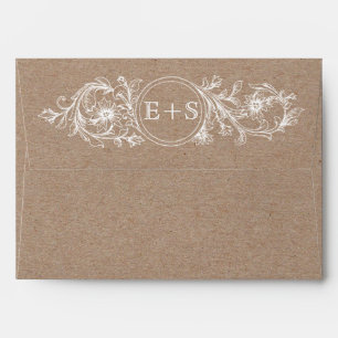 Enveloppe Papier Kraft blanc vintage initiales mariage