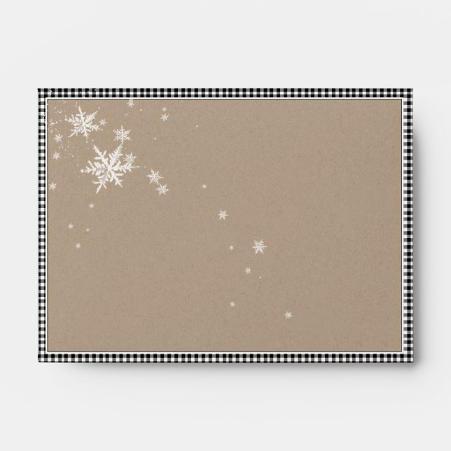 Enveloppe Papier Kraft noir blanc plaqué Flèche de neige 4x6 (Devant)