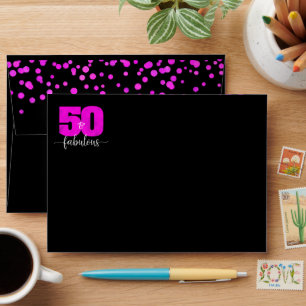 Enveloppe Papier noir rose chaud points 50 et fabuleux anniv