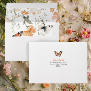 Enveloppe Papier Peint Aquarelle Prairie Papillon Mariage Su