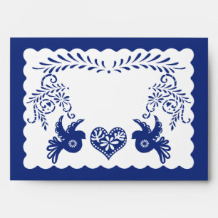 Enveloppe Papier Picado Bleu foncé Mariage Fiesta A7