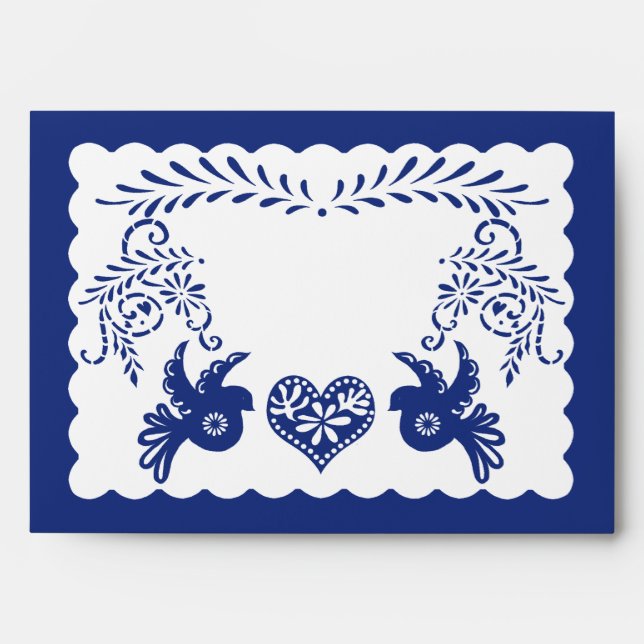 Enveloppe Papier Picado Bleu foncé Mariage Fiesta A7 (Devant)