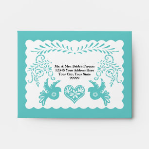 Enveloppe Papier Picado Blue Fiesta Mariage carte A2 RSVP