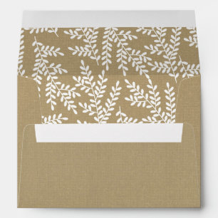Enveloppe Papier rustique Faux Kraft et feuillage blanc