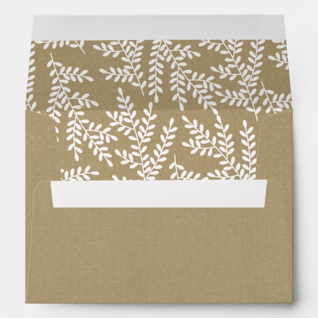 Enveloppe Papier rustique Faux Kraft et feuillage blanc (Dos (Bas))