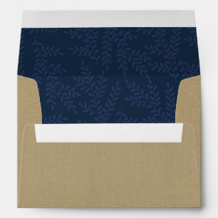 Enveloppe Papier rustique Faux Kraft et feuillage bleu