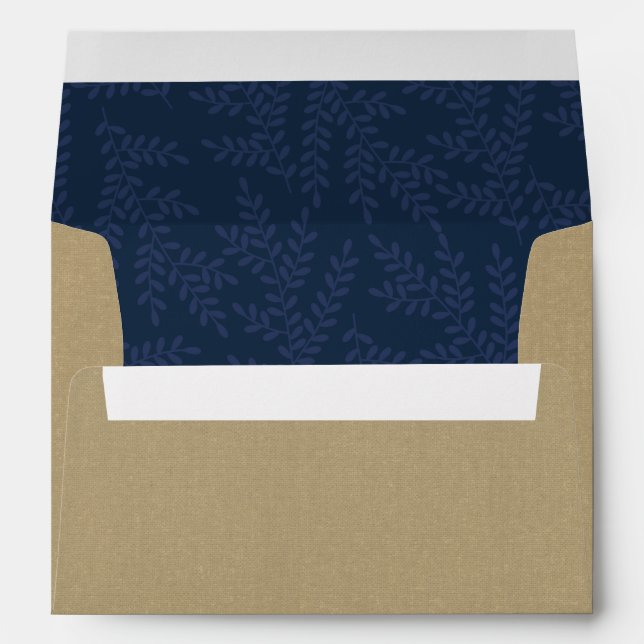 Enveloppe Papier rustique Faux Kraft et feuillage bleu (Dos (Bas))