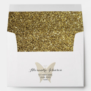 Enveloppe Papillon Adresse de Retour Pailleté Or