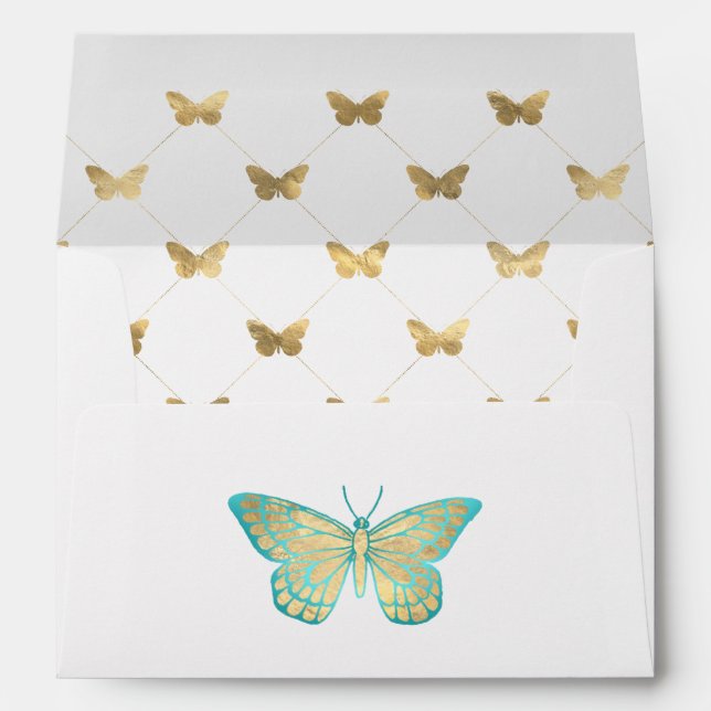 Enveloppe Papillon Aqua et Gold (Dos (Bas))