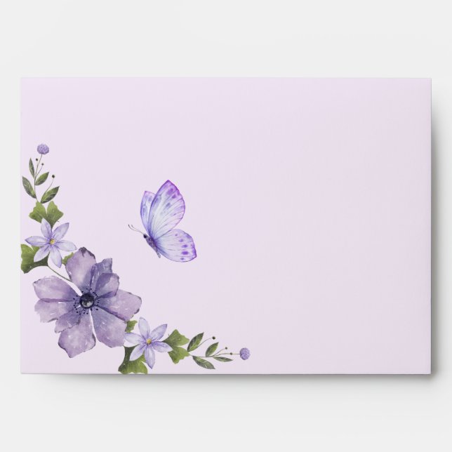 Enveloppe Papillon aux fleurs violettes (Devant)