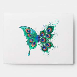 Enveloppe Papillon aux plumes de paon vert