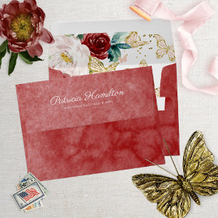 Enveloppe Papillon floral à l'aquarelle rouge pour 16 ans do