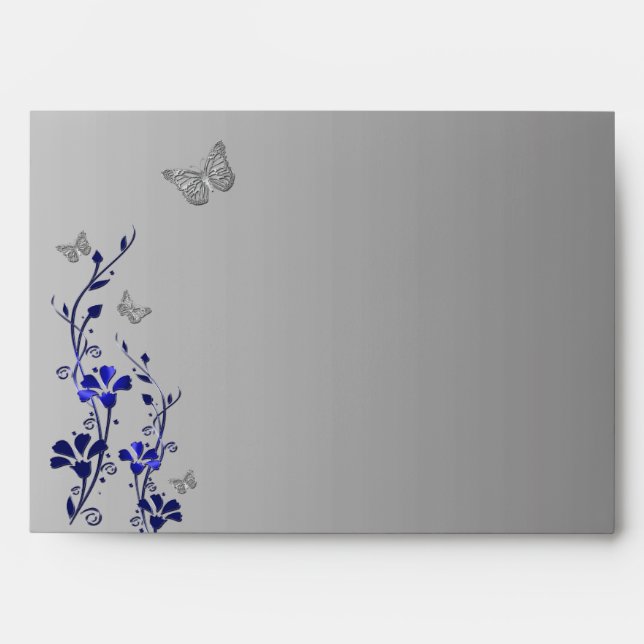 Enveloppe papillon floral bleu et gris pour 5"x7" (Devant)