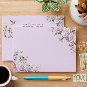 Enveloppe Papillon floral pourpre Lilac Quinceañera Annivers