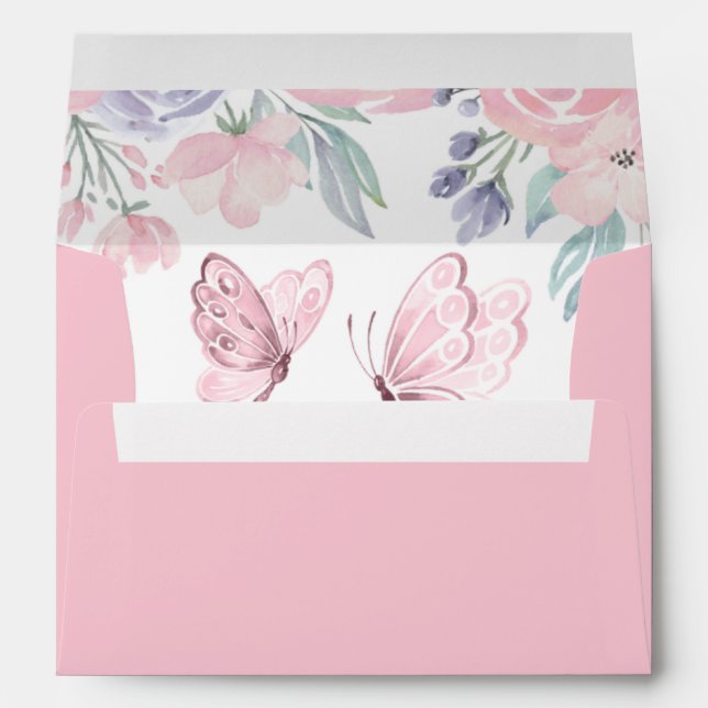 Enveloppe Papillon floral rose pourpre (Dos (Bas))