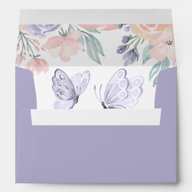 Enveloppe Papillon floral violet rose (Dos (Bas))