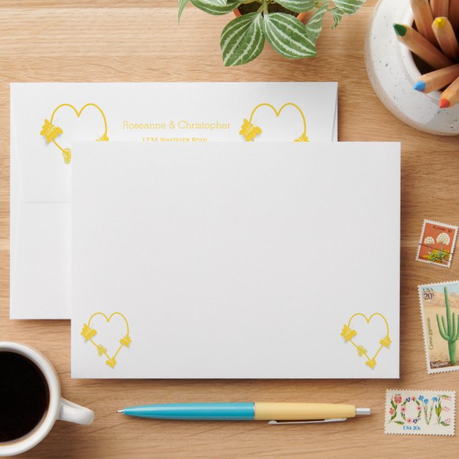 Enveloppe Papillon jaune Mariage de conception cardiaque (Desk)