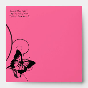 Enveloppe Papillon noir et rose chaud