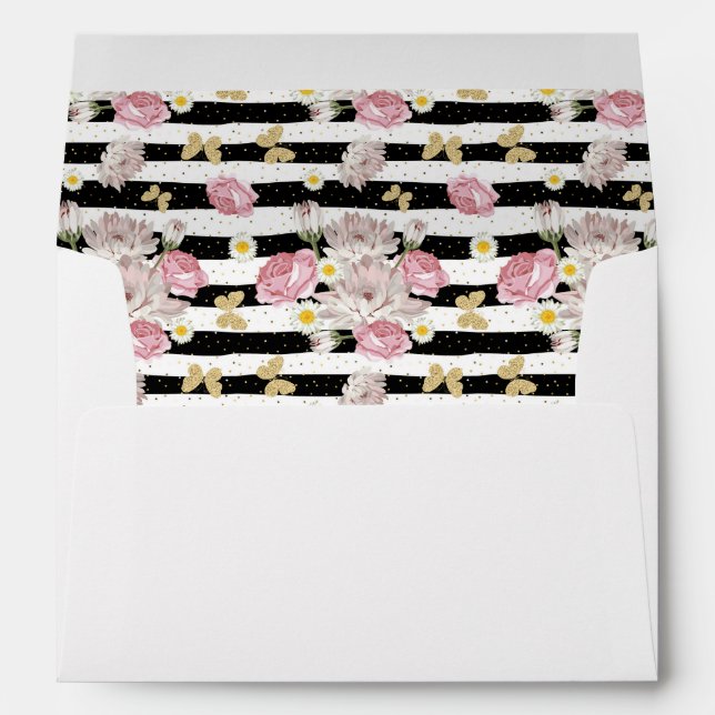 Enveloppe Papillon Or Floral Imprimer Adresse de retour pers (Dos (Bas))