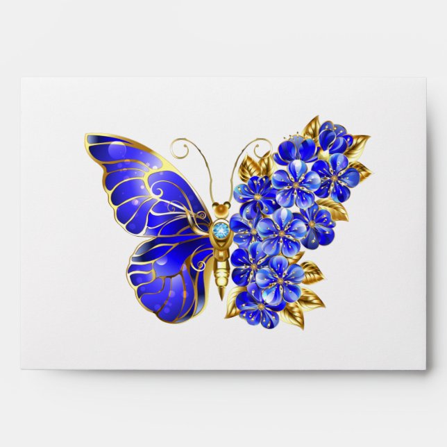 Enveloppe Papillon saphir à fleurs (Devant)