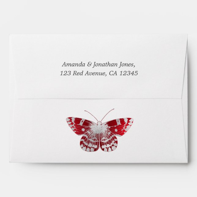 Enveloppe Papillon Vintage rouge et argent (Dos (Haut rabat))