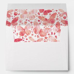 Enveloppe Papillons Aquarelle Corail rose