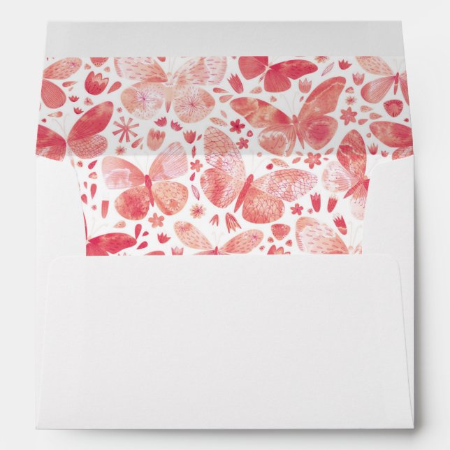 Enveloppe Papillons Aquarelle Corail rose (Dos (Bas))