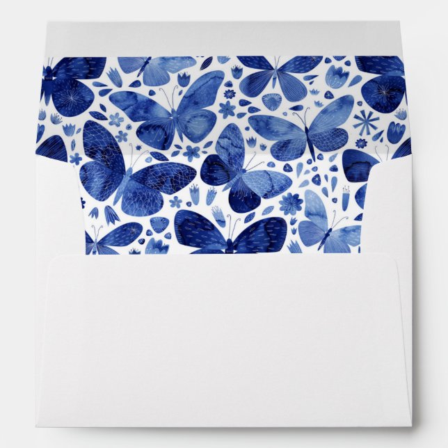 Enveloppe Papillons Aquarelle Indigo Blue (Dos (Bas))