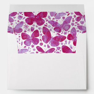 Enveloppe Papillons Aquarelle Magenta Rose