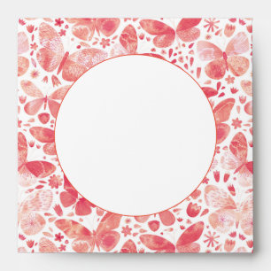 Enveloppe Papillons Aquarelle moderne Corail rose