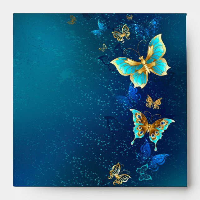 Enveloppe Papillons d'or sur un Arrière - plan bleu (Devant)