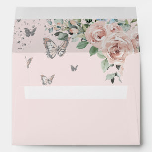 Enveloppe Papillons Floraux rose pâle Quinceañera Anniversai