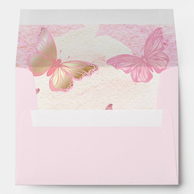 Enveloppe Papillons roses Baby shower fille (Dos (Bas))