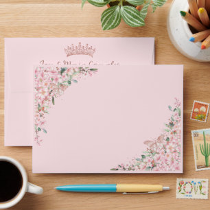 Enveloppe Papillons Roses en fleurs de cerisier Quinceañera