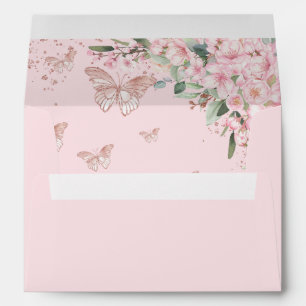 Enveloppe Papillons Roses en fleurs de cerisier Quinceañera