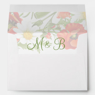 Enveloppe Papillons rouges Marguerites jaunes blancs Fleur W