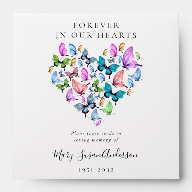 Enveloppe Paquet de semences Memorial | Coeur papillon (Devant)